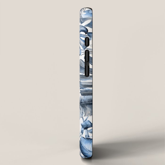 Vintage Blue Tropical Palm Leaves iPhone Case Gallery Image 2