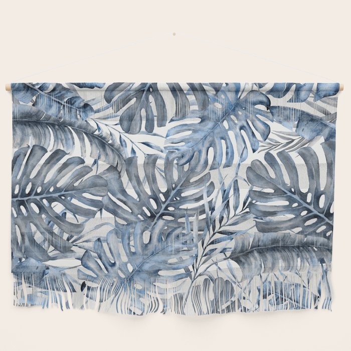 Vintage Blue Tropical Palm Leaves Wall Hanging Gallery Image 1