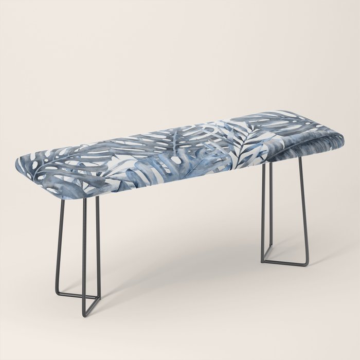 Vintage Blue Tropical Palm Leaves Bench Gallery Image 1