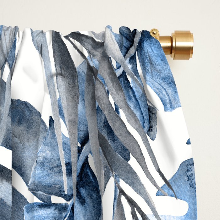 Vintage Blue Tropical Palm Leaves Window Curtain Gallery Image 2
