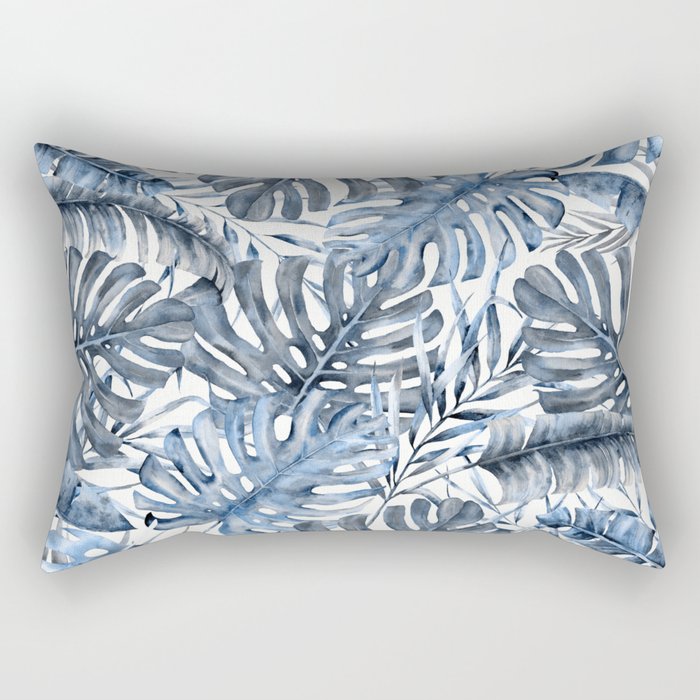 Vintage Blue Tropical Palm Leaves Rectangular Pillow Gallery Image 1