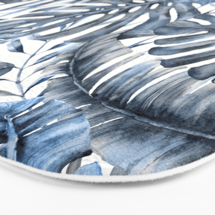 Vintage Blue Tropical Palm Leaves Bath Mat Gallery Image 3