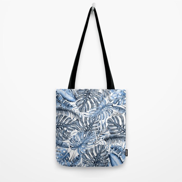 Vintage Blue Tropical Palm Leaves Tote Bag Gallery Image 2