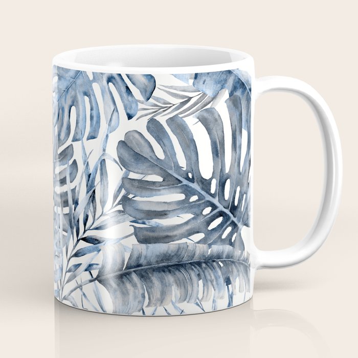 Vintage Blue Tropical Palm Leaves Coffee Mug Gallery Image 1