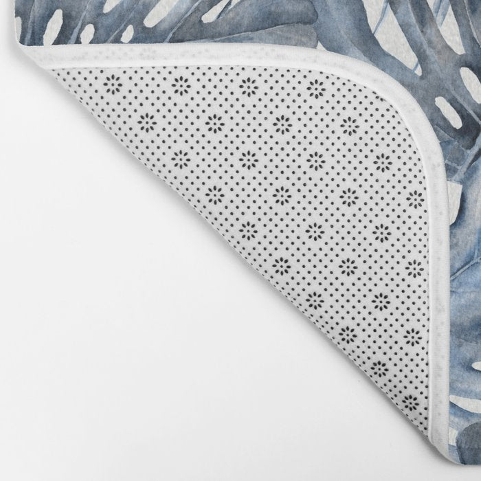 Vintage Blue Tropical Palm Leaves Bath Mat Gallery Image 2