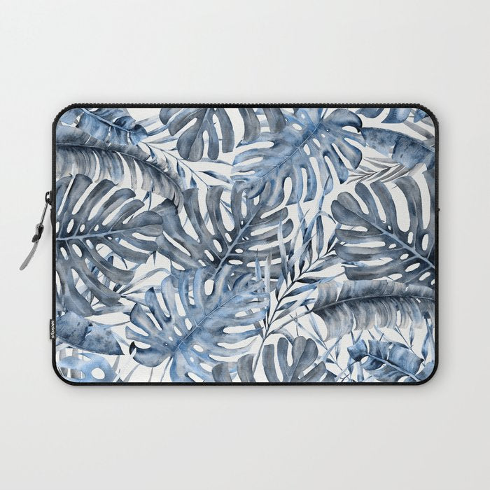 Vintage Blue Tropical Palm Leaves Laptop Sleeve Gallery Image 1