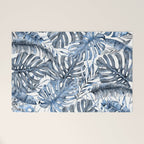 Vintage Blue Tropical Palm Leaves Welcome Mat Gallery Image 1
