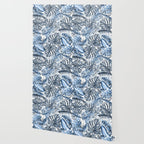 Vintage Blue Tropical Palm Leaves Wallpaper Gallery Image 2