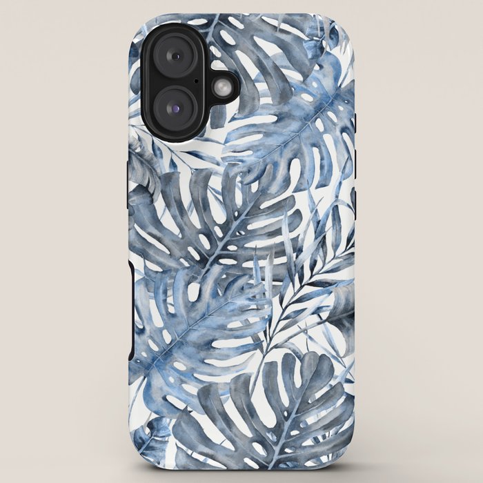Vintage Blue Tropical Palm Leaves iPhone Case Gallery Image 5