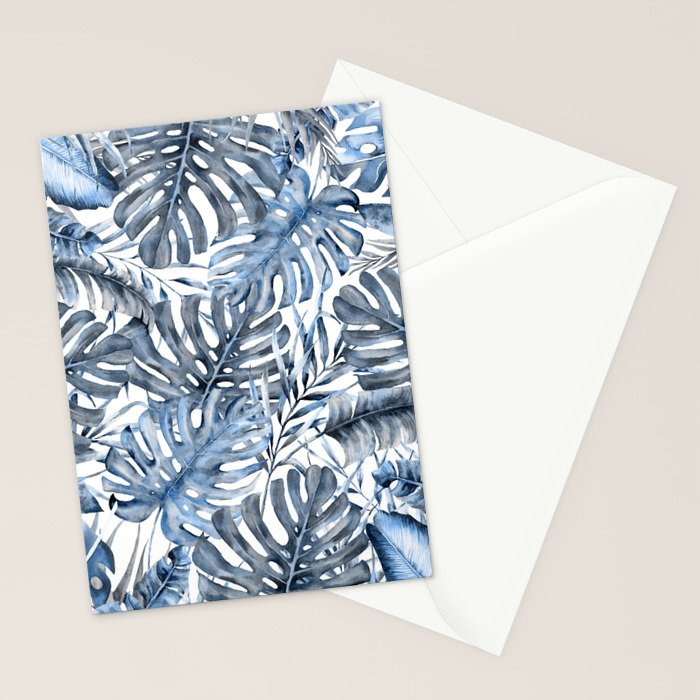 Vintage Blue Tropical Palm Leaves Stationery Card Gallery Image 2