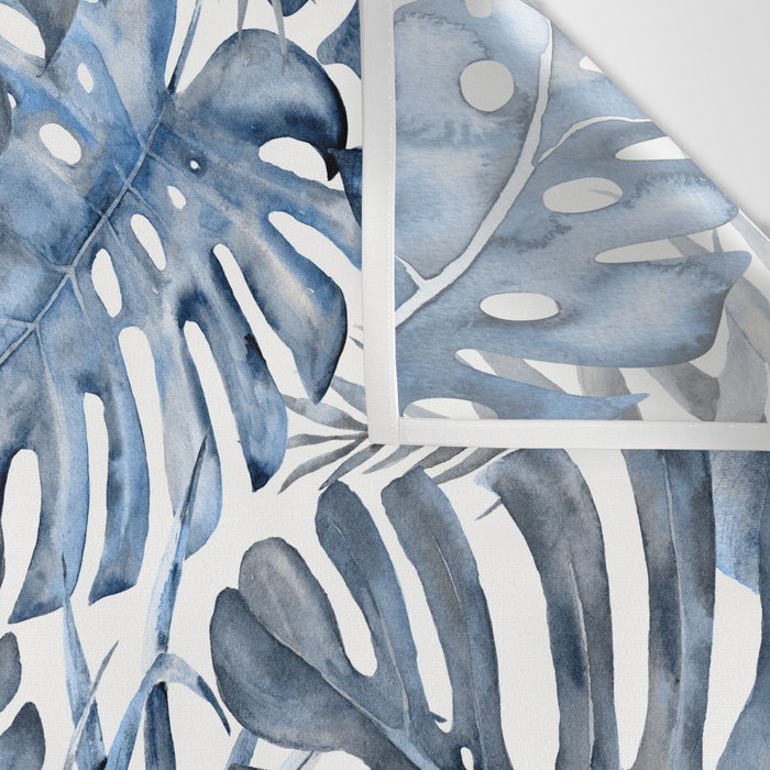 Vintage Blue Tropical Palm Leaves Wall Tapestry Gallery Image 3