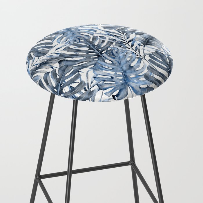 Vintage Blue Tropical Palm Leaves Stool Gallery Image 2