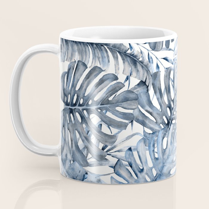 Vintage Blue Tropical Palm Leaves Coffee Mug Gallery Image 3