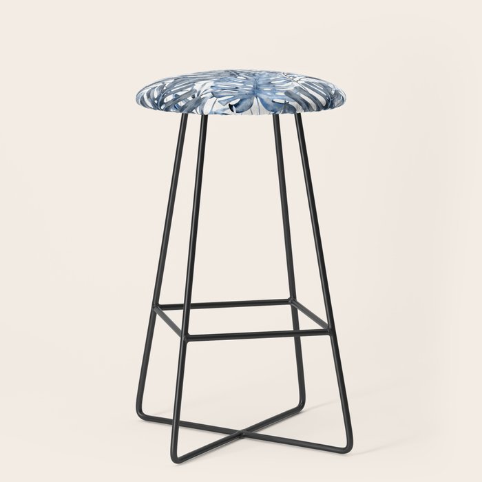 Vintage Blue Tropical Palm Leaves Stool Gallery Image 1