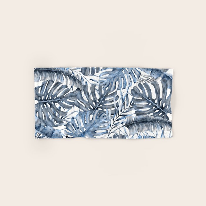 Vintage Blue Tropical Palm Leaves Bath Towel Gallery Image 1