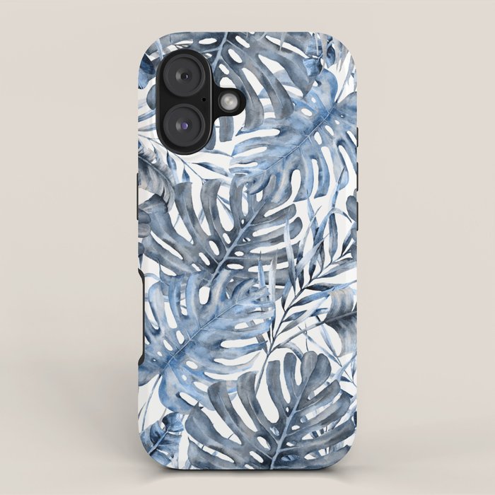 Vintage Blue Tropical Palm Leaves iPhone Case Gallery Image 1