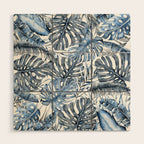 Vintage Blue Tropical Palm Leaves Wood Wall Art Gallery Image 1