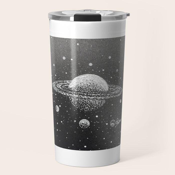 "Saturn's Moons" Outer Space Original Art, Planets, Galaxy Wall Decor Travel Mug Gallery Image 1