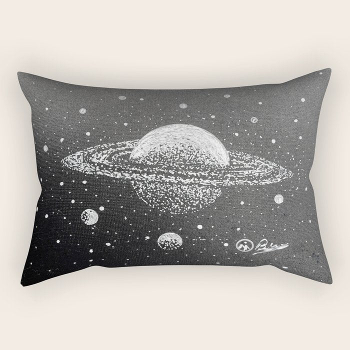 "Saturn's Moons" Outer Space Original Art, Planets, Galaxy Wall Decor Rectangular Pillow Gallery Image 2