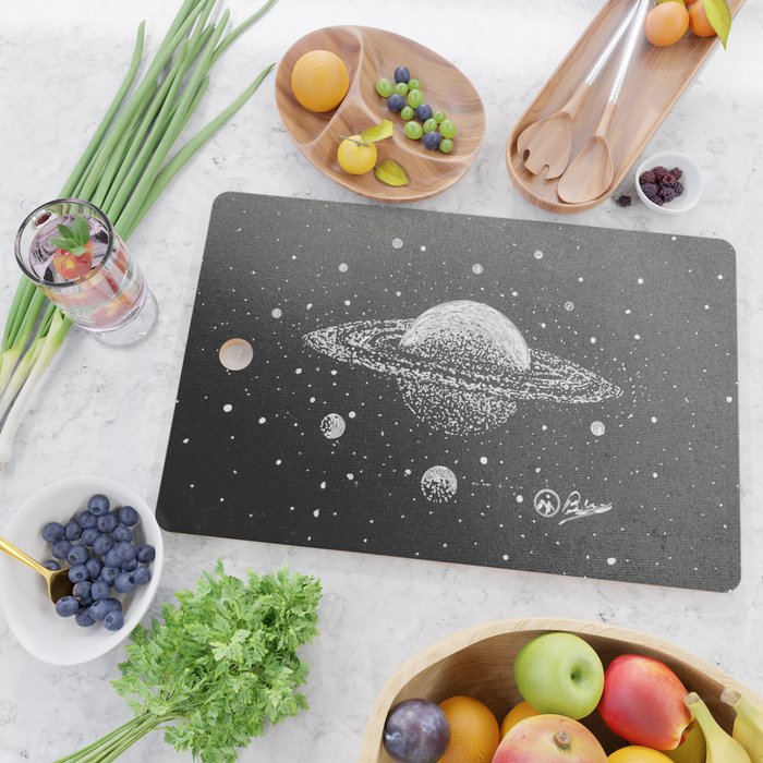 "Saturn's Moons" Outer Space Original Art, Planets, Galaxy Wall Decor Cutting Board Gallery Image 2