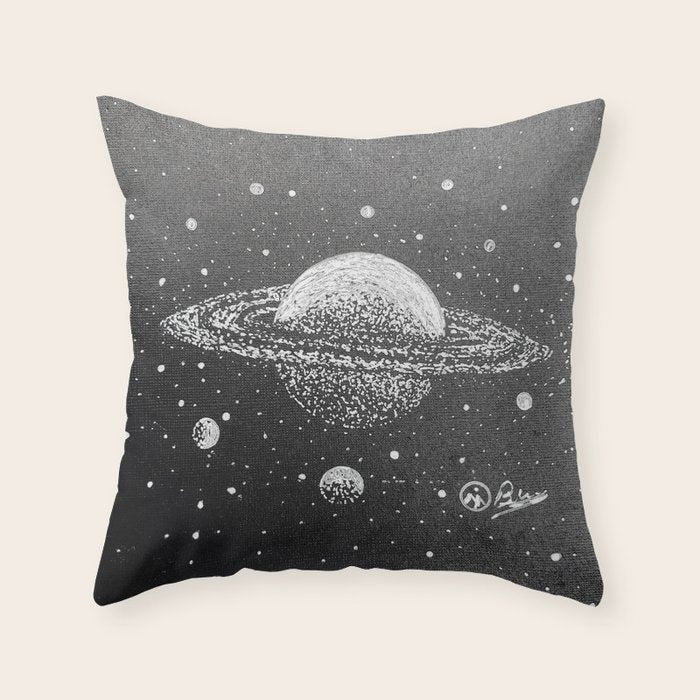 "Saturn's Moons" Outer Space Original Art, Planets, Galaxy Wall Decor Throw Pillow Gallery Image 1
