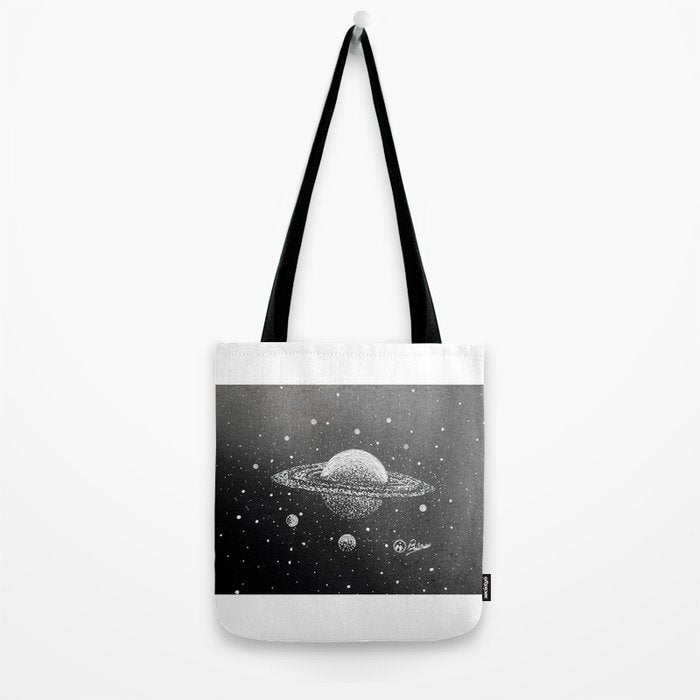 "Saturn's Moons" Outer Space Original Art, Planets, Galaxy Wall Decor Tote Bag Gallery Image 2