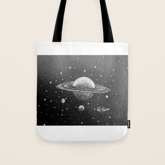"Saturn's Moons" Outer Space Original Art, Planets, Galaxy Wall Decor Tote Bag Gallery Image 1