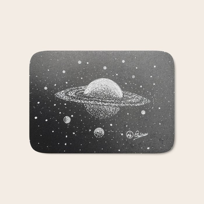 "Saturn's Moons" Outer Space Original Art, Planets, Galaxy Wall Decor Bath Mat Gallery Image 1