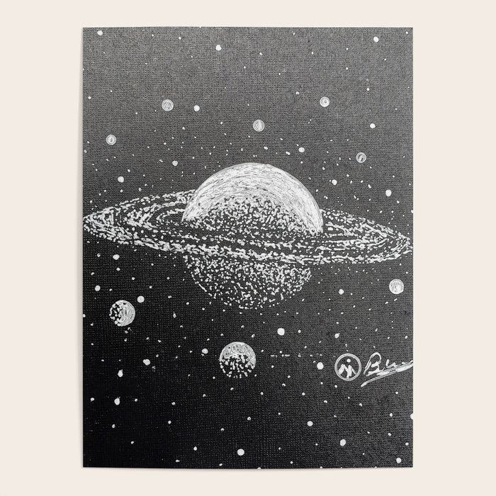 "Saturn's Moons" Outer Space Original Art, Planets, Galaxy Wall Decor Poster Gallery Image 1