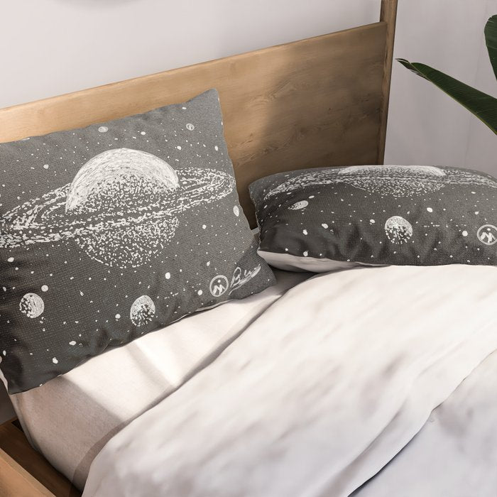 "Saturn's Moons" Outer Space Original Art, Planets, Galaxy Wall Decor Pillow Sham Gallery Image 2