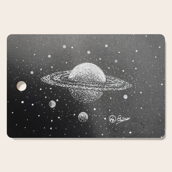 "Saturn's Moons" Outer Space Original Art, Planets, Galaxy Wall Decor Cutting Board Gallery Image 1