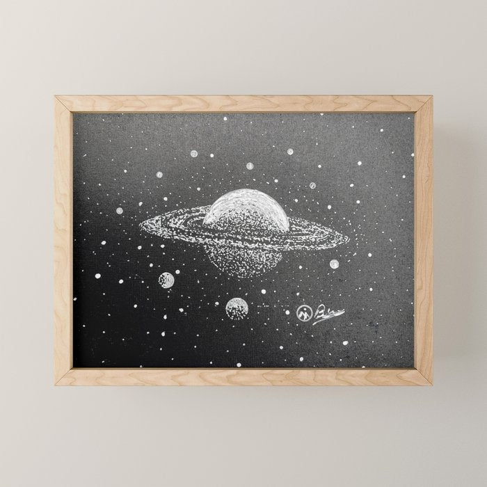 "Saturn's Moons" Outer Space Original Art, Planets, Galaxy Wall Decor Mini Art Print Gallery Image 1