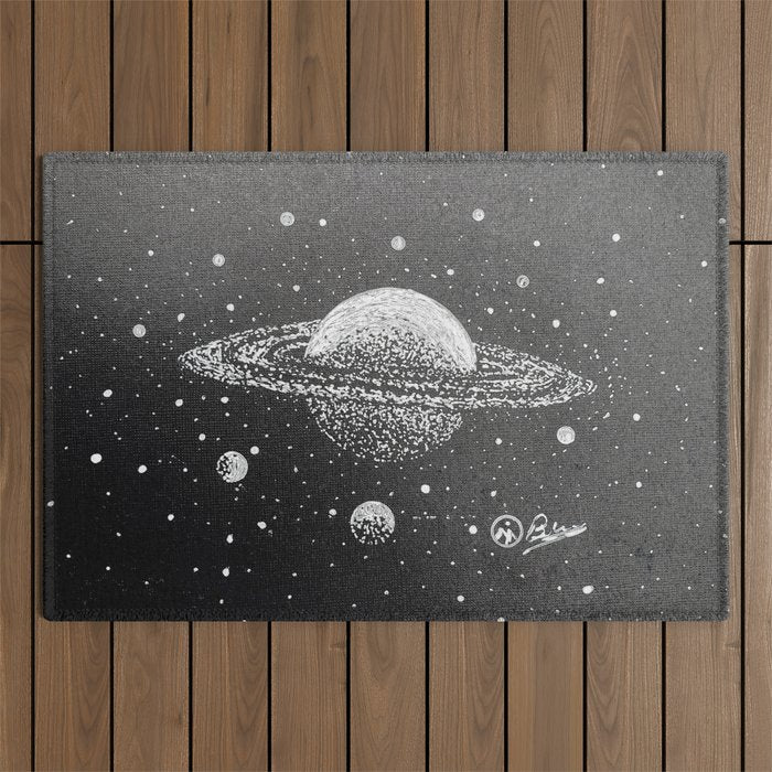 "Saturn's Moons" Outer Space Original Art, Planets, Galaxy Wall Decor Outdoor Rug