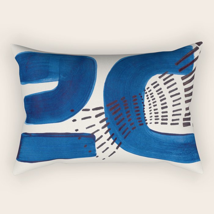 Colorful Mid Century Modern Abstract Fun Shapes Patterns Navy Blue Abstract Expressionism Rectangular Pillow Gallery Image 2