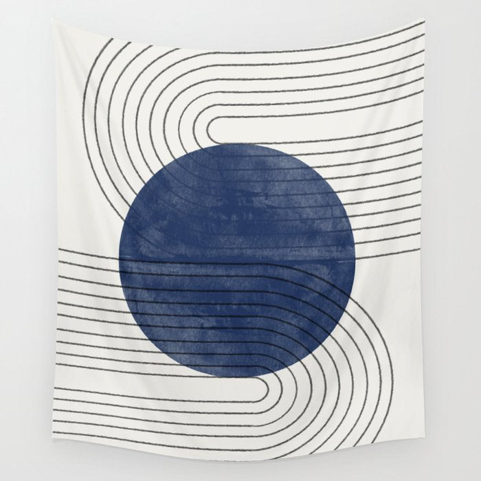 Deep Blue Simple Composition Wall Tapestry Gallery Image 4
