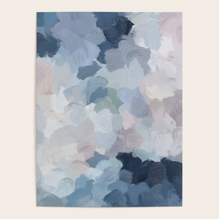 Final Flourishing - Navy Indigo Gray Blue Blush Pink Lavender Abstract Floral Spring Wall Art Poster Gallery Image 1