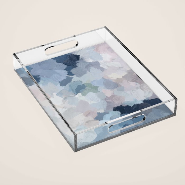 Final Flourishing - Navy Indigo Gray Blue Blush Pink Lavender Abstract Floral Spring Wall Art Acrylic Tray Gallery Image 1