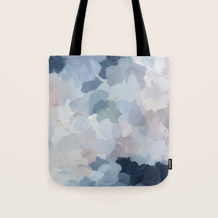Final Flourishing - Navy Indigo Gray Blue Blush Pink Lavender Abstract Floral Spring Wall Art Tote Bag Gallery Image 1