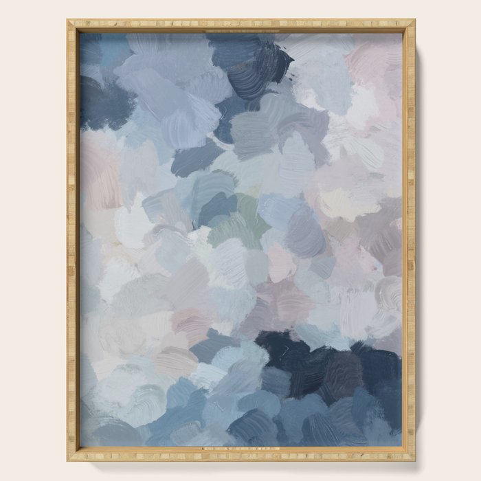 Final Flourishing - Navy Indigo Gray Blue Blush Pink Lavender Abstract Floral Spring Wall Art Serving Tray Gallery Image 1