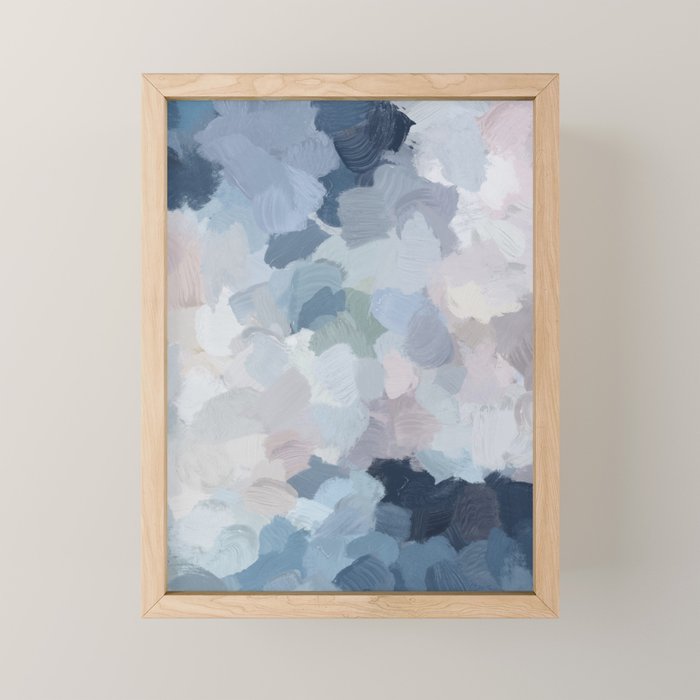 Final Flourishing - Navy Indigo Gray Blue Blush Pink Lavender Abstract Floral Spring Wall Art Mini Art Print Gallery Image 1