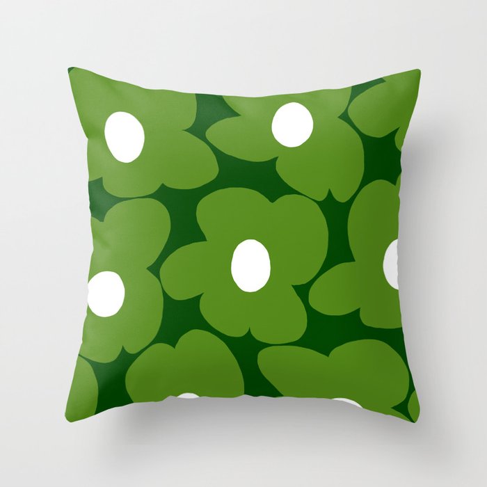 Spring Green Retro Flowers Dark Green Background #decor #society6 #buyart Throw Pillow Gallery Image 6