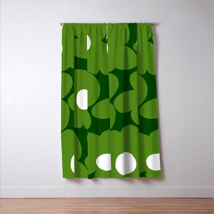 Spring Green Retro Flowers Dark Green Background #decor #society6 #buyart Window Curtain Gallery Image 3