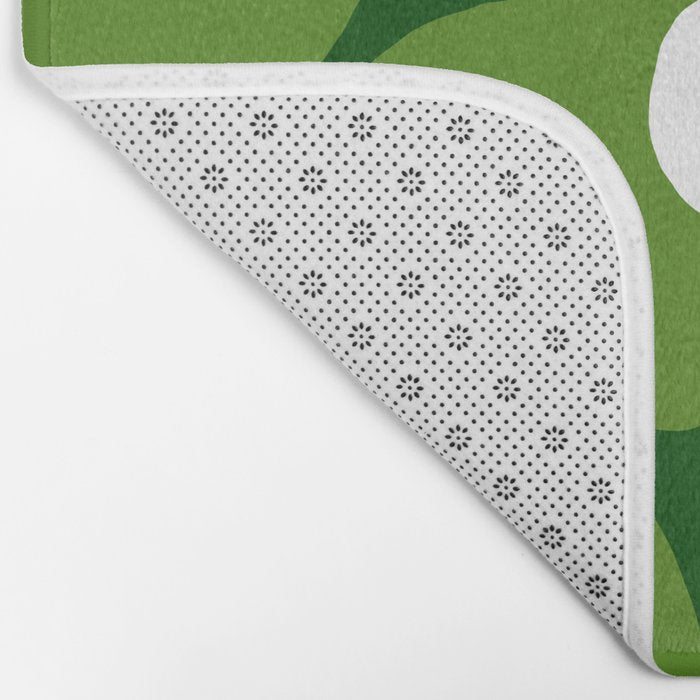 Spring Green Retro Flowers Dark Green Background #decor #society6 #buyart Bath Mat Gallery Image 2