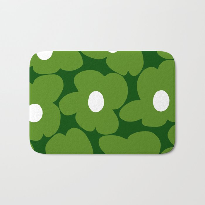 Spring Green Retro Flowers Dark Green Background #decor #society6 #buyart Bath Mat Gallery Image 1