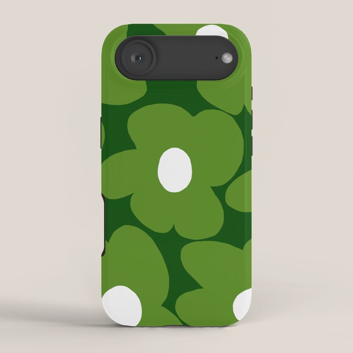 Spring Green Retro Flowers Dark Green Background #decor #society6 #buyart iPhone Case Gallery Image 2