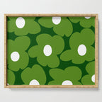 Spring Green Retro Flowers Dark Green Background #decor #society6 #buyart Serving Tray Gallery Image 1
