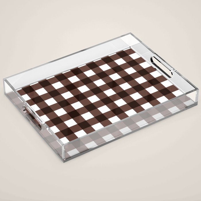 Classic Brown Gingham Checkered Pattern Acrylic Tray Gallery Image 1