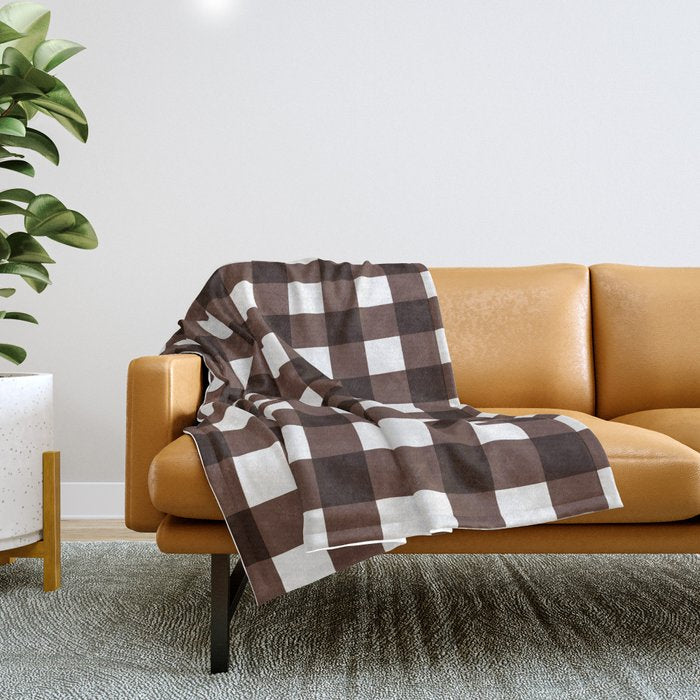 Classic Brown Gingham Checkered Pattern Throw Blanket Gallery Image 1