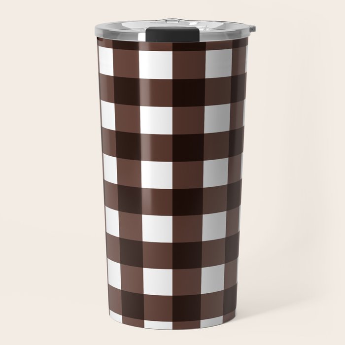 Classic Brown Gingham Checkered Pattern Travel Mug Gallery Image 1