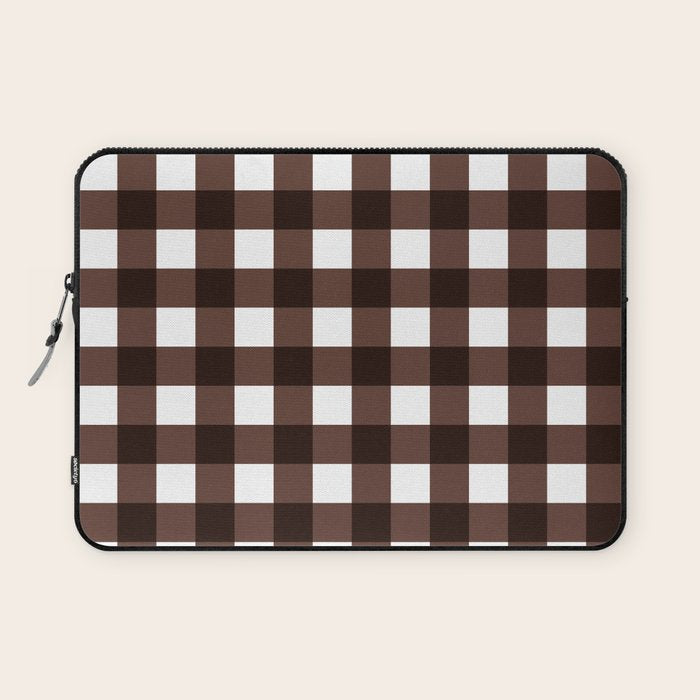 Classic Brown Gingham Checkered Pattern Laptop Sleeve Gallery Image 1